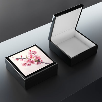 Artistic Flourish: Floral Watercolor Cherry Blossom Jewelry Box