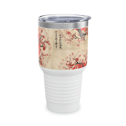 Blossom Brushstrokes: Ringneck Tumbler Featuring Captivating Cherry Blossom Artistry