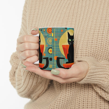 Midcentury Elegance: Retro Cat Mug for Modern Design Enthusiasts