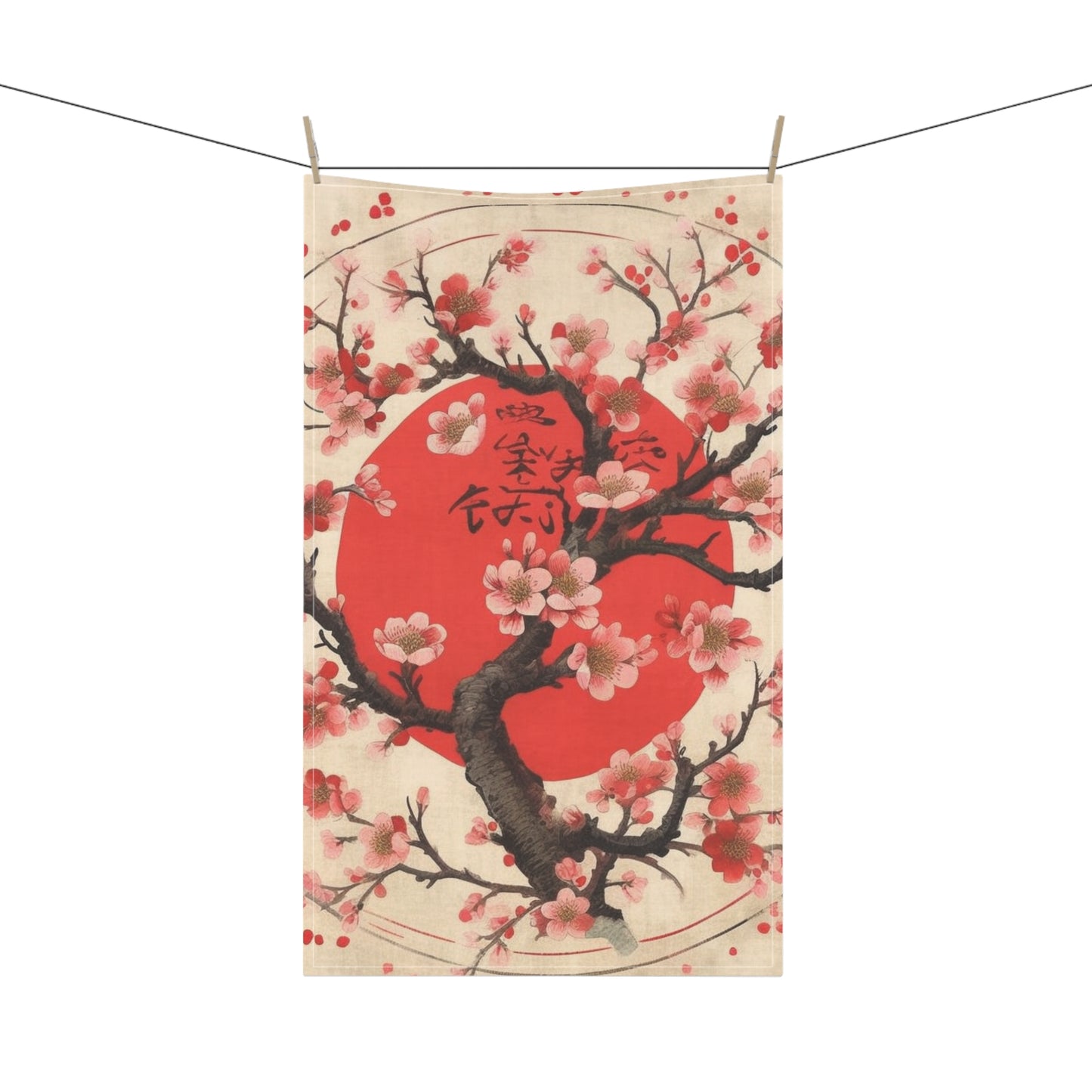 Nature's Brushstrokes: Kitchen Towel Featuring Captivating Cherry Blossom Drawings