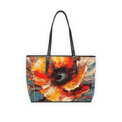 Poppy Symphony: PU Leather Shoulder Bag with Abstract Floral Artwork