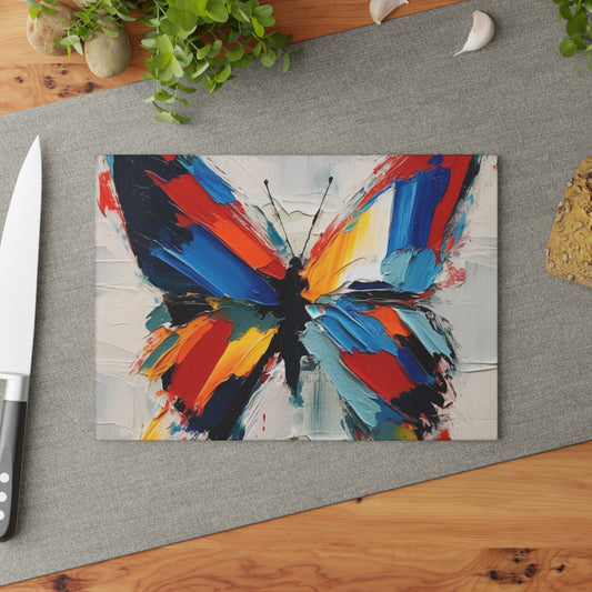 Abstract Glass Cutting Board for Art Lovers: Butterfly-Inspired Delight