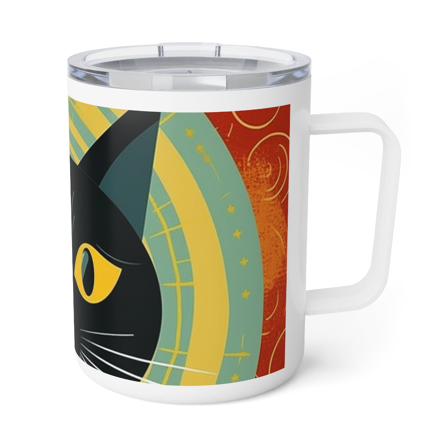 Midcentury Modern Cat Elegance: Insulated Coffee Mug for Stylish Home Decor