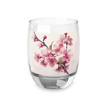 Artistic Flourish: Floral Watercolor Cherry Blossom Whiskey Glass