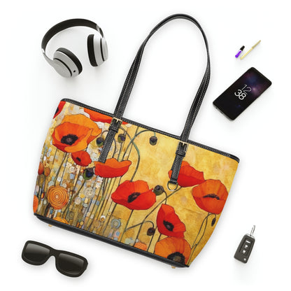 Elevate Your Style: PU Leather Shoulder Bag Adorned with Gustav Klimt's Poppies