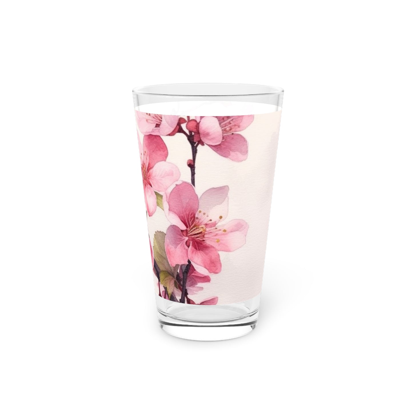 Artistic Flourish: Floral Watercolor Cherry Blossom Pint Glass