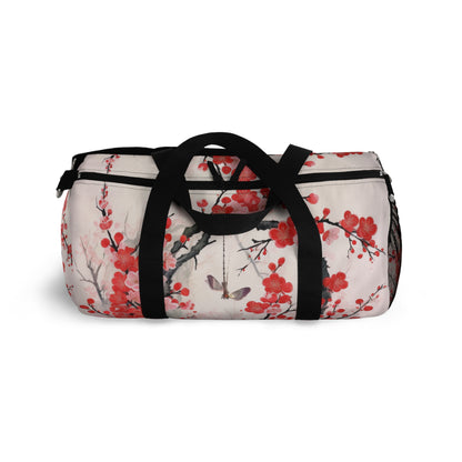 Cherry Blossom Delight: Duffel Bag Adorned with Intricate Flower Drawings and Artistry