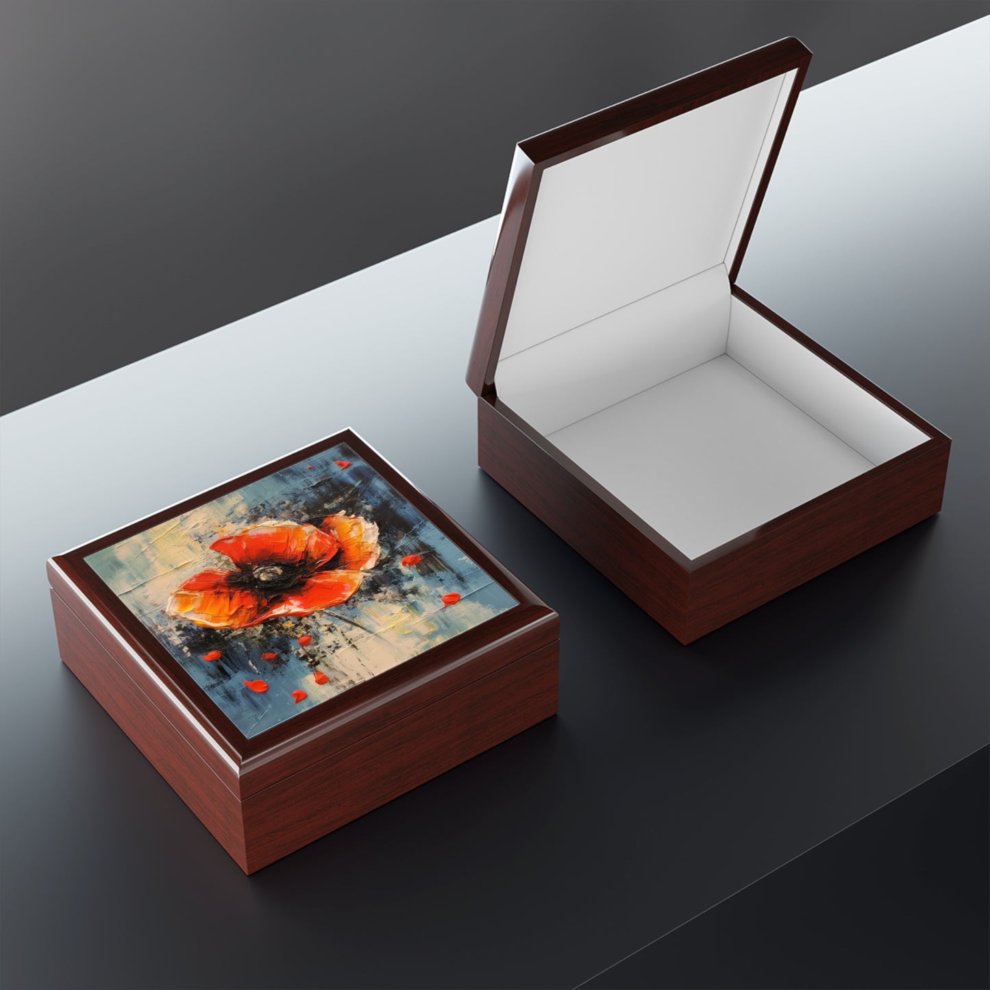 Poppy Elegance: Jewelry Box with Delicate Flower Drawings