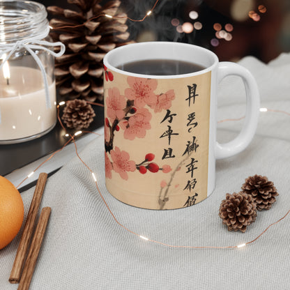 Nature's Artistry: Ceramic Mug Showcasing Delicate Flower Drawings