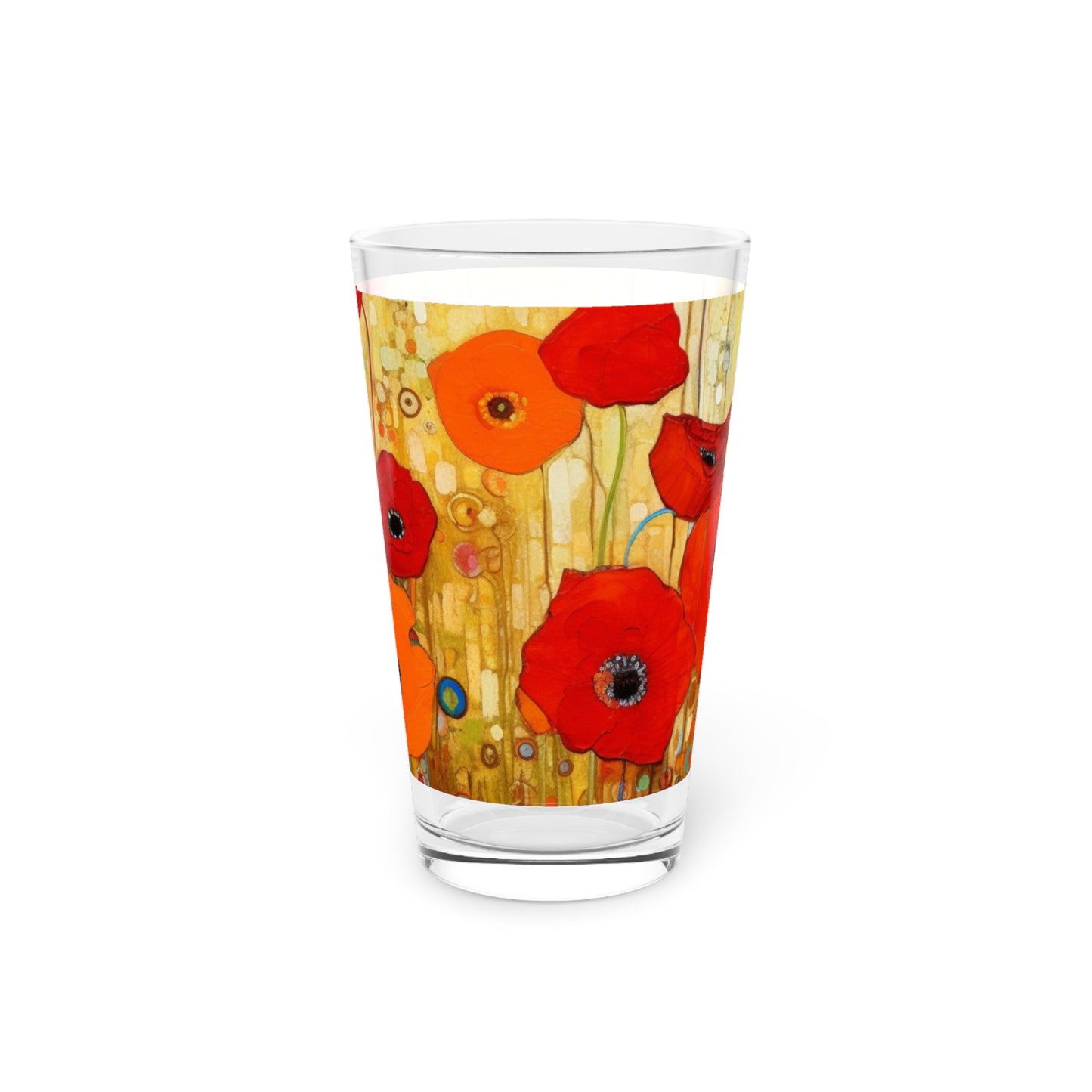 Floral Symphony: Pint Glass showcasing Gustav Klimt's Poppies in Art Nouveau