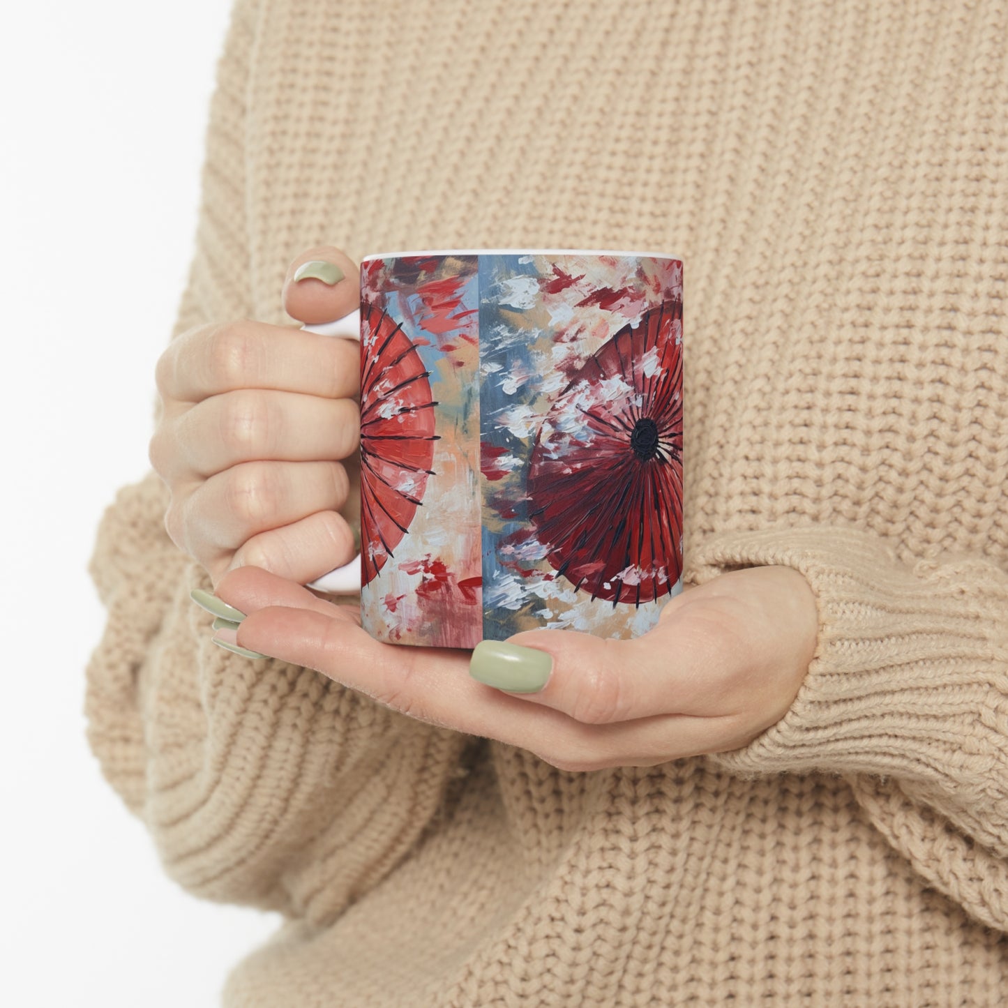 Abstract Japanese Umbrella Painting Ceramic Mug: Unleashing Artistic Beauty