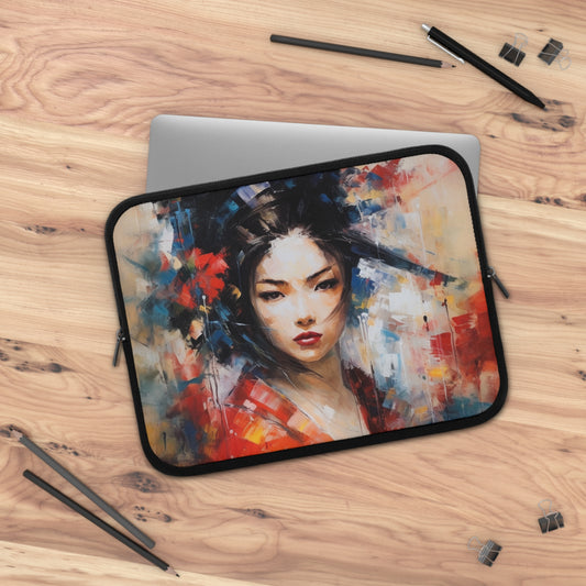 Abstract Geisha Art Laptop Sleeve: Captivating Brushstrokes in a Japanese Aesthetic