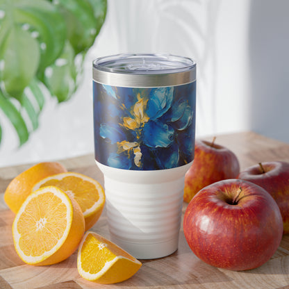 Captivating Artistry: Blue Orchid Abstract Painting Ringneck Tumbler, Discover the Beauty of Abstract Brush Strokes