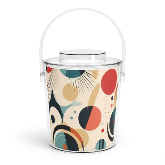 Abstract Elegance: Midcentury Modern Ice Bucket with Tongs with Modern Abstract Art and Vintage Fashion