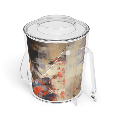 Japanese-Inspired Abstract Oil Painting Ice Bucket with Tongs: Celebrating Geisha Beauty