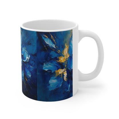 Captivating Blue Orchid Abstract Art: Ceramic Mug for Creative Souls