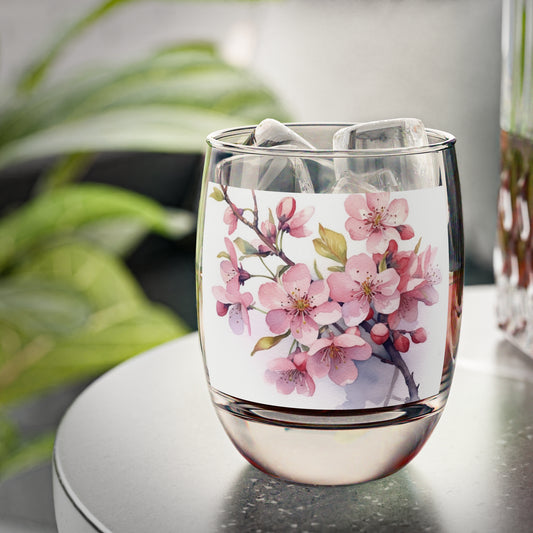 Cherry Blossom Delight: Floral Watercolor Whiskey Glass