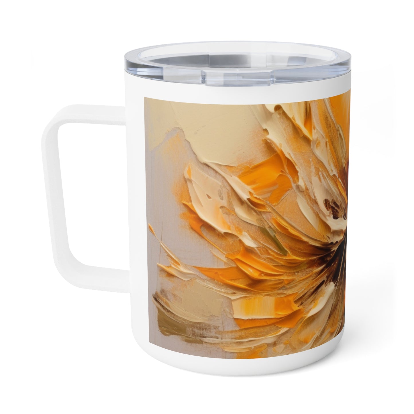 A Brush of Nature's Elegance: Insulated Coffee Mug for Artistic Flower Lovers