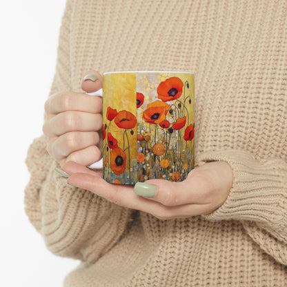 Ceramic Mug Adorned with Gustav Klimt's Poppies