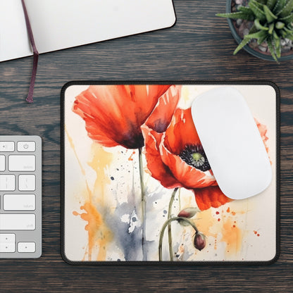 Whimsical Poppy Flower Watercolor Gaming Mouse Pad: An Artistic Delight