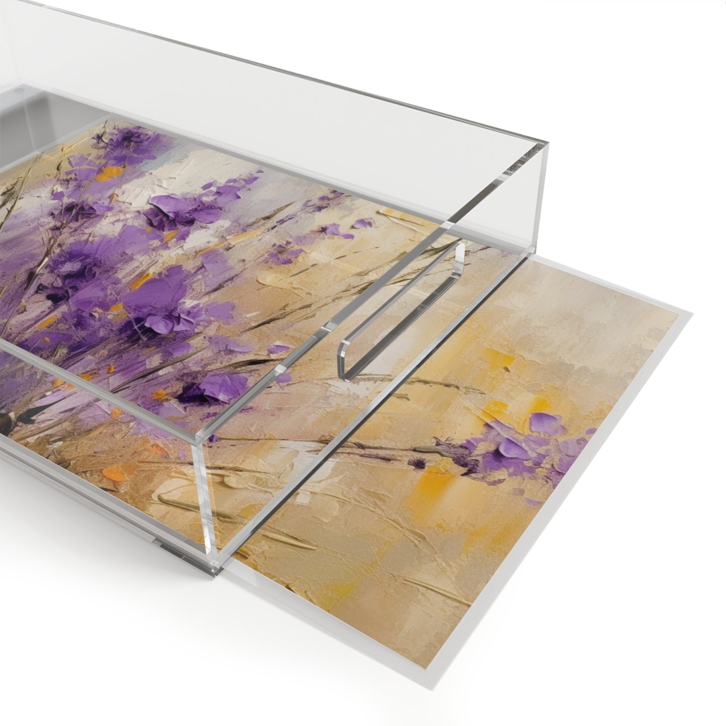 Expressive Lavender Drawing on Acrylic Serving Tray: A Symphony of Colors and Petals