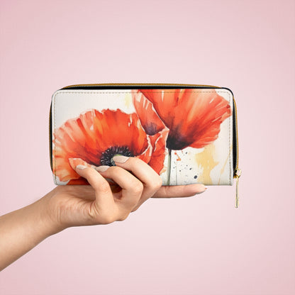 Whimsical Poppy Flower Watercolor Zipper Wallet: An Artistic Delight