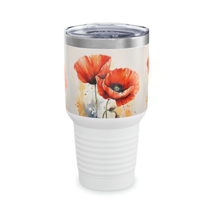 Whimsical Garden: Ringneck Tumbler with Watercolor Poppy Flower Art