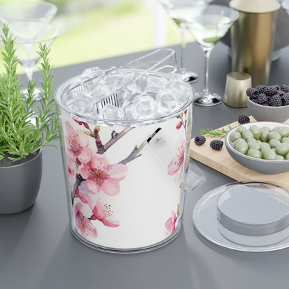 Blossoming Serenity: Watercolor Cherry Blossom Ice Bucket with Tongs