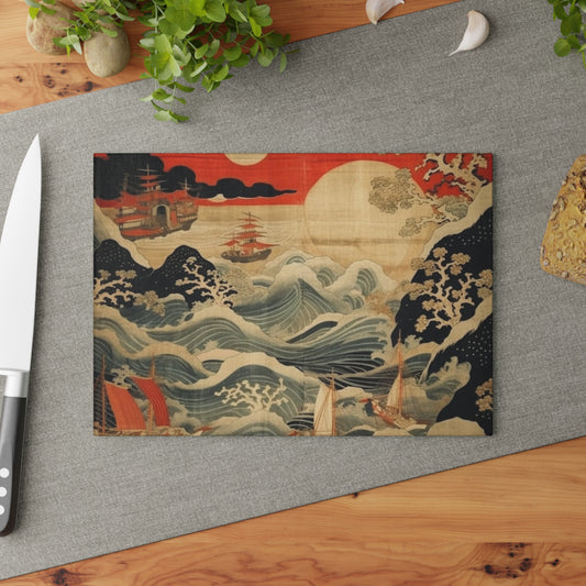 Artistic Fusion - Where Japanese Tapestry Meets the Perfect Glass Cutting Board