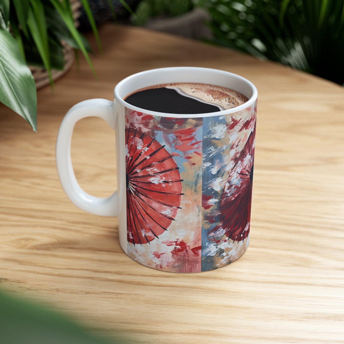 Abstract Japanese Umbrella Painting Ceramic Mug: Unleashing Artistic Beauty