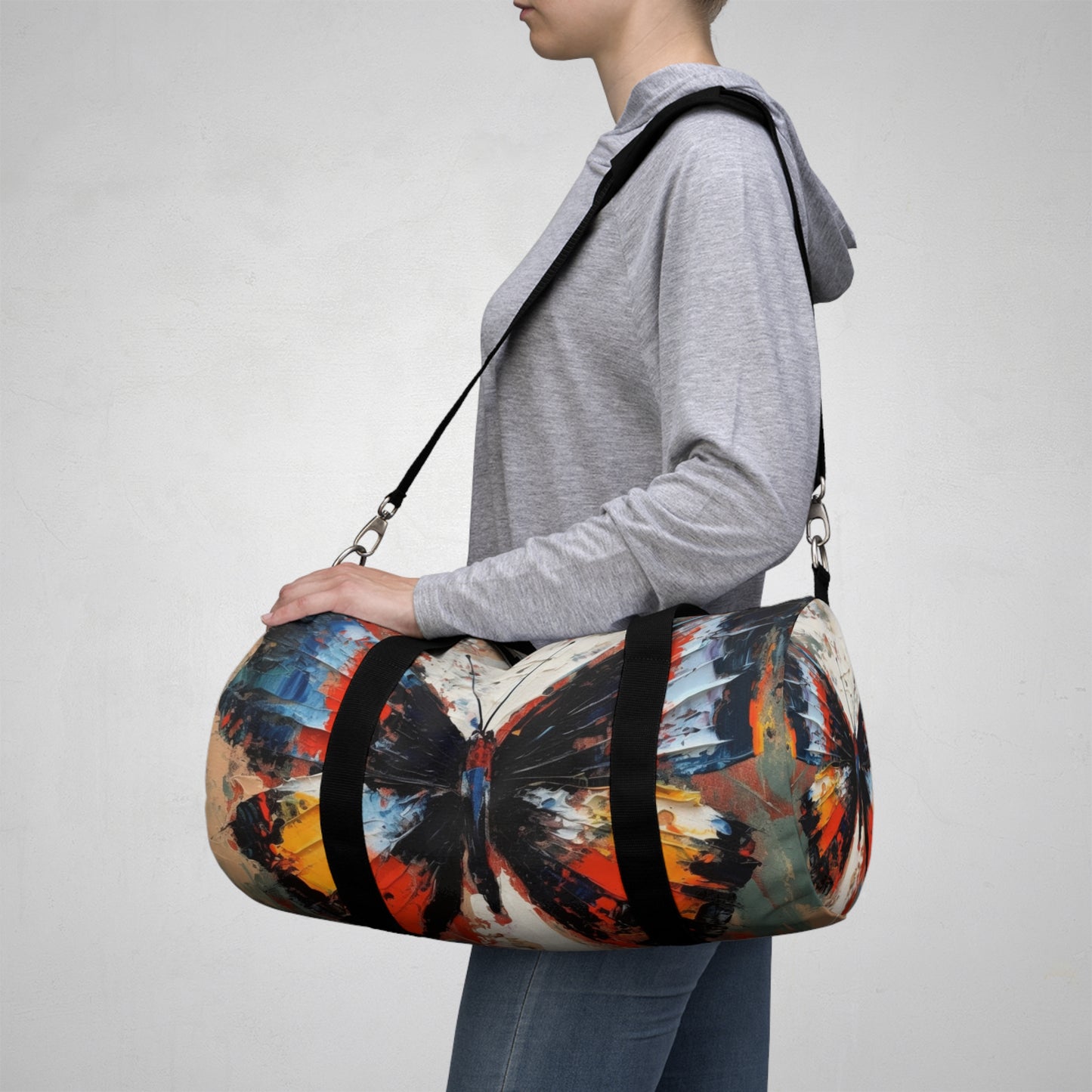 Duffel Bag with Bauhaus-Inspired Butterfly Drawing: A Harmonious Blend of Art and Functionality