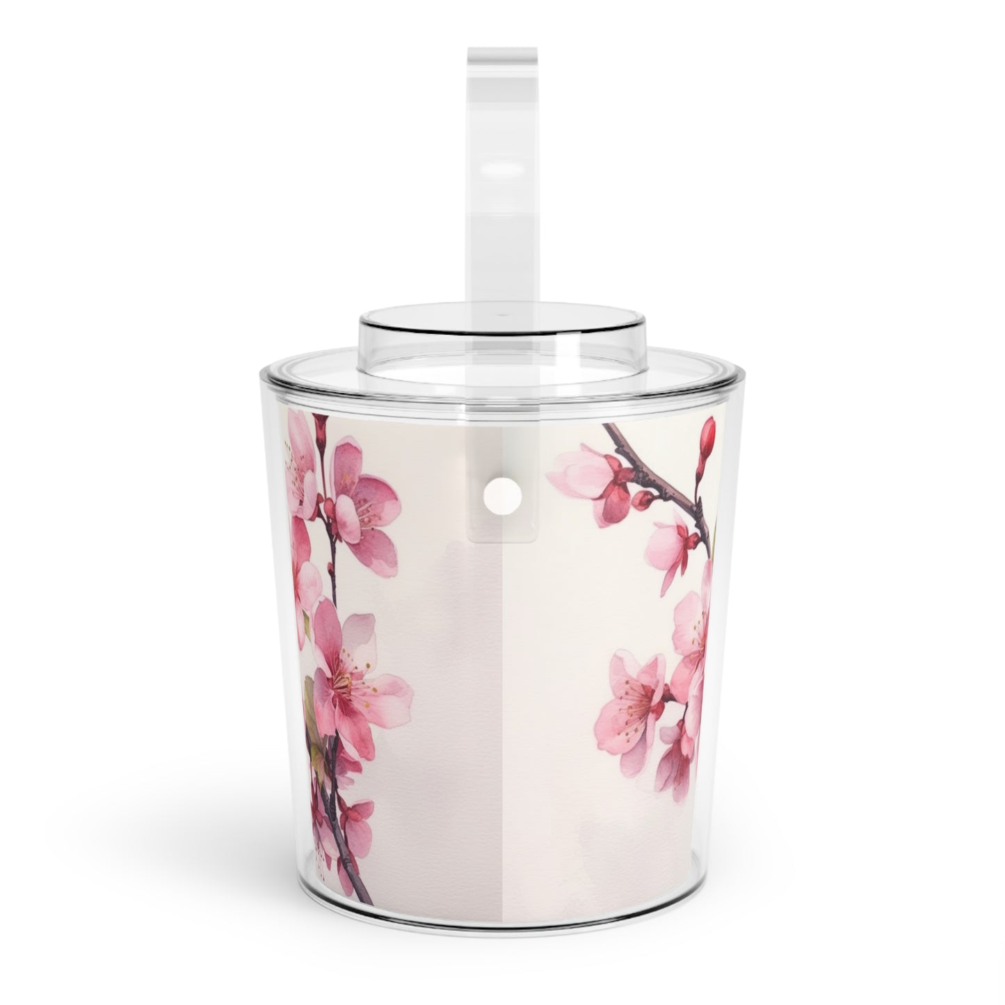 Artistic Flourish: Floral Watercolor Cherry Blossom Ice Bucket with Tongs