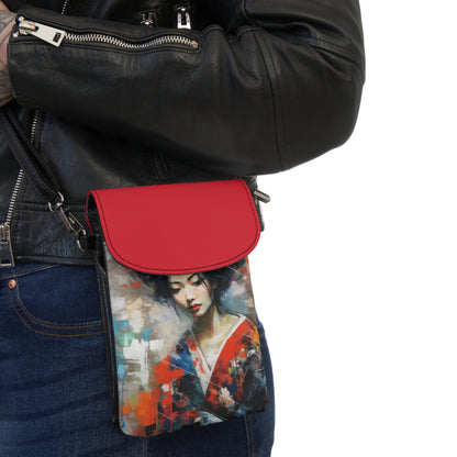 Small Cell Phone Wallet with Geisha Art: Japanese Artistic Flair