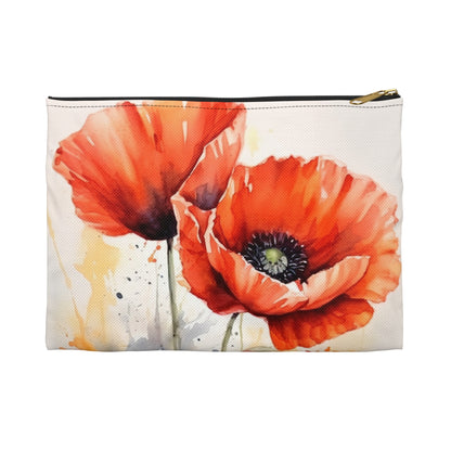 Whimsical Poppy Flower Watercolor Accessory Pouch: An Artistic Delight