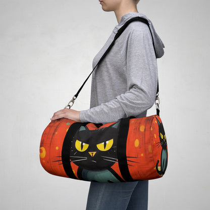 Fashionably Retro Feline: Midcentury Modern Duffel bag with a Vintage Cat-Inspired Flair