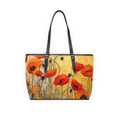 Elevate Your Style: PU Leather Shoulder Bag Adorned with Gustav Klimt's Poppies