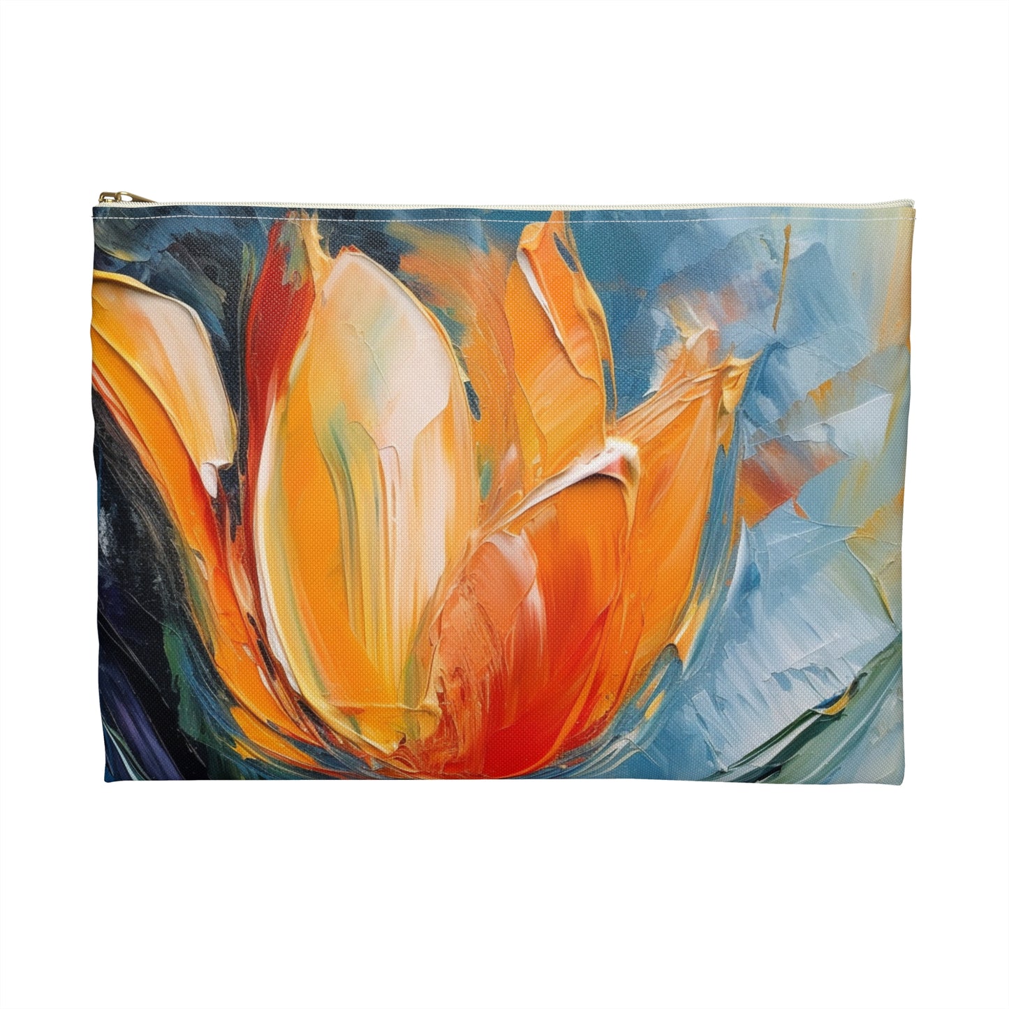 Orange Tulip Magic on Accessory Pouch: A Blossoming Artistic Delight