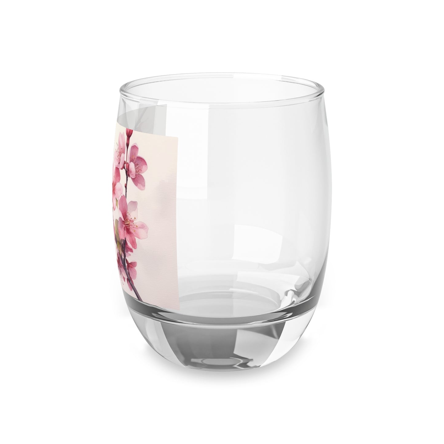 Artistic Flourish: Floral Watercolor Cherry Blossom Whiskey Glass