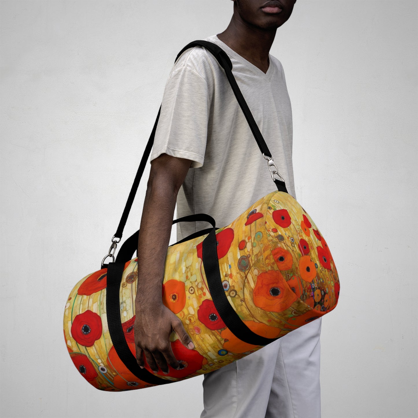 Floral Symphony: Duffel Bag showcasing Gustav Klimt's Poppies in Art Nouveau