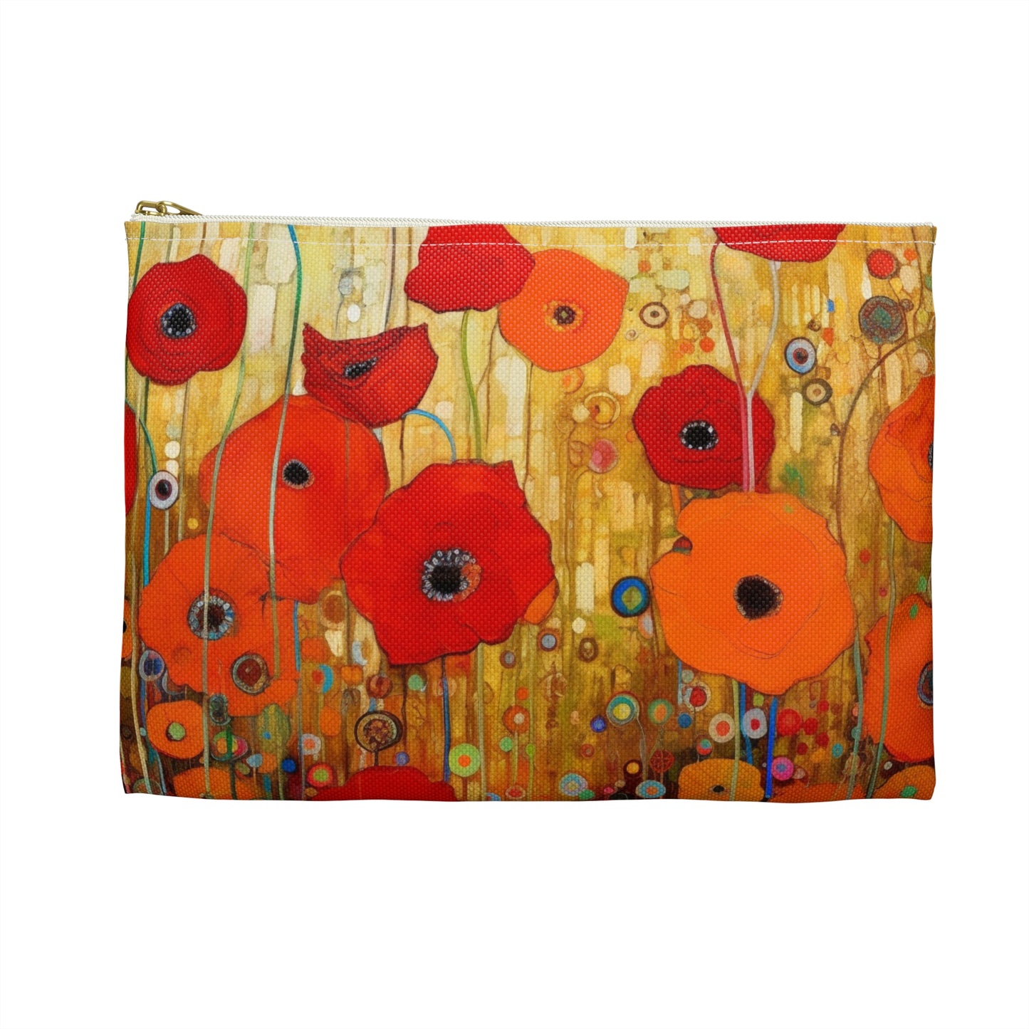 Floral Symphony: Accessory Pouch showcasing Gustav Klimt's Poppies in Art Nouveau