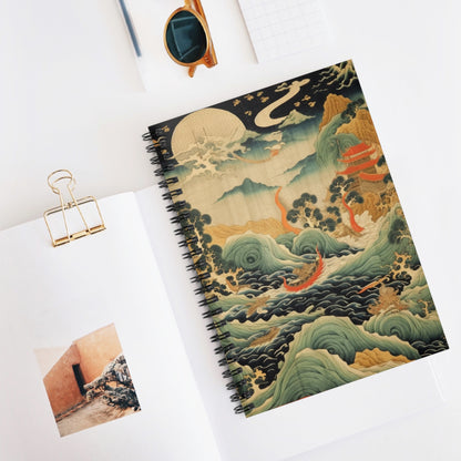 Harmony of the Elements: Japanese Tapestry-Inspired Spiral Notebook Ruled