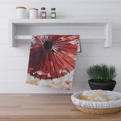 Abstract Japanese Umbrella Painting Kitchen Towel: Unleashing Artistic Beauty