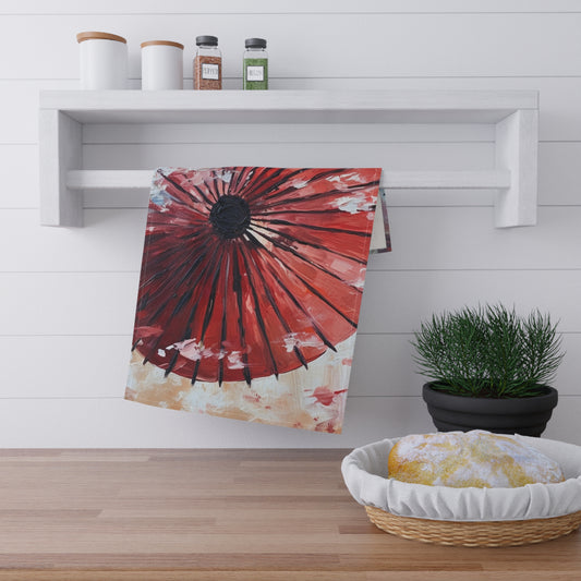 Abstract Japanese Umbrella Painting Kitchen Towel: Unleashing Artistic Beauty