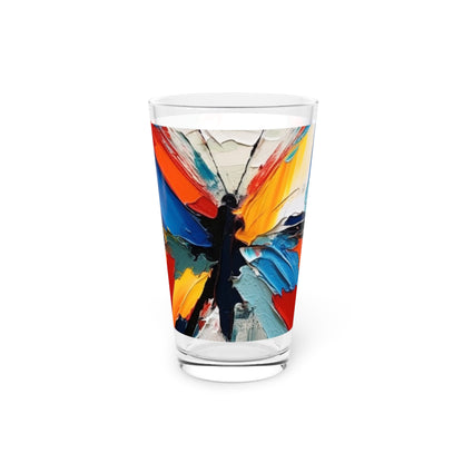 Abstract Pint Glass for Art Lovers: Butterfly-Inspired Delight