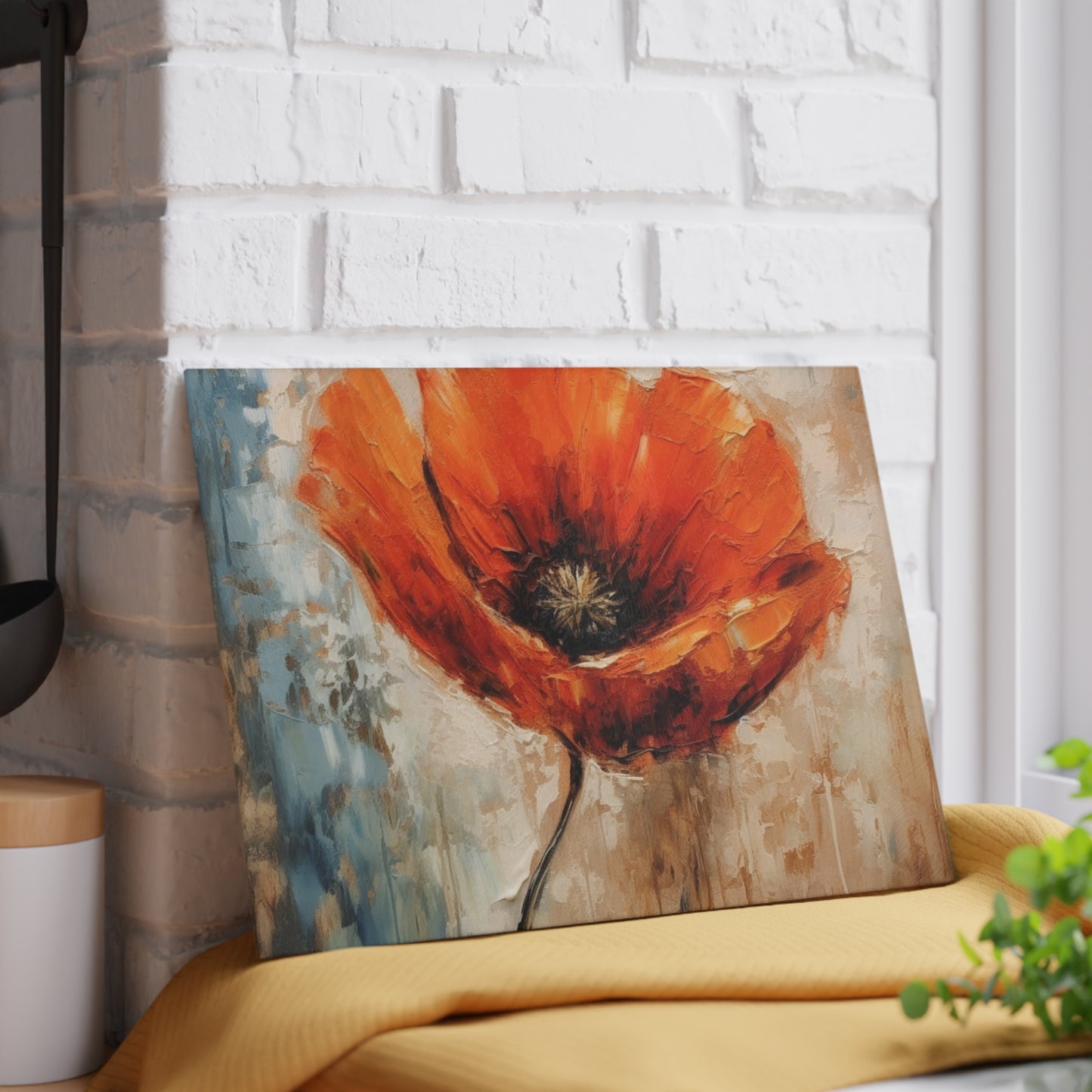 Glass Cutting Board with Delicate Poppy Drawings