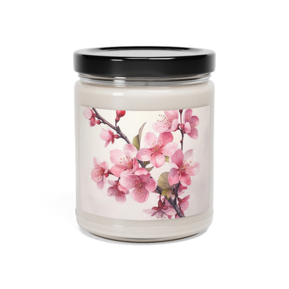 Artistic Flourish: Floral Watercolor Cherry Blossom Scented Soy Candle