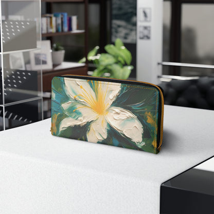 Floral Symphony: Zipper Wallet featuring an Abstract Oil Painting of Jasmine