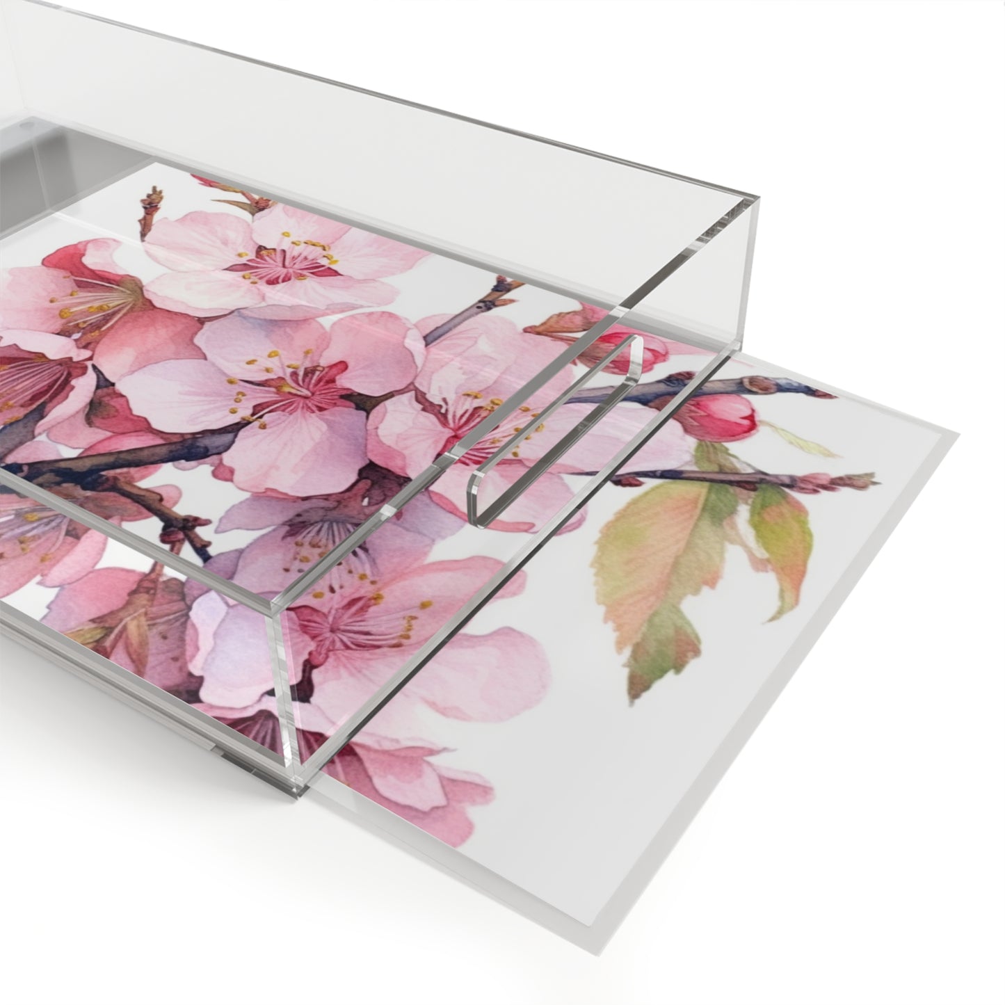 Whimsical Delight: Watercolor Cherry Blossom Tree Acrylic Serving Tray