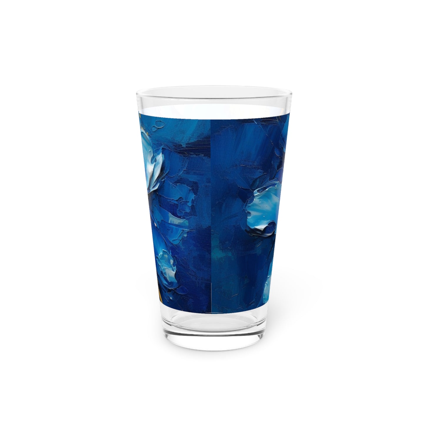 Abstract Wallpaper Pint Glass: Immersive Floral Beauty with Blue Orchid Motif