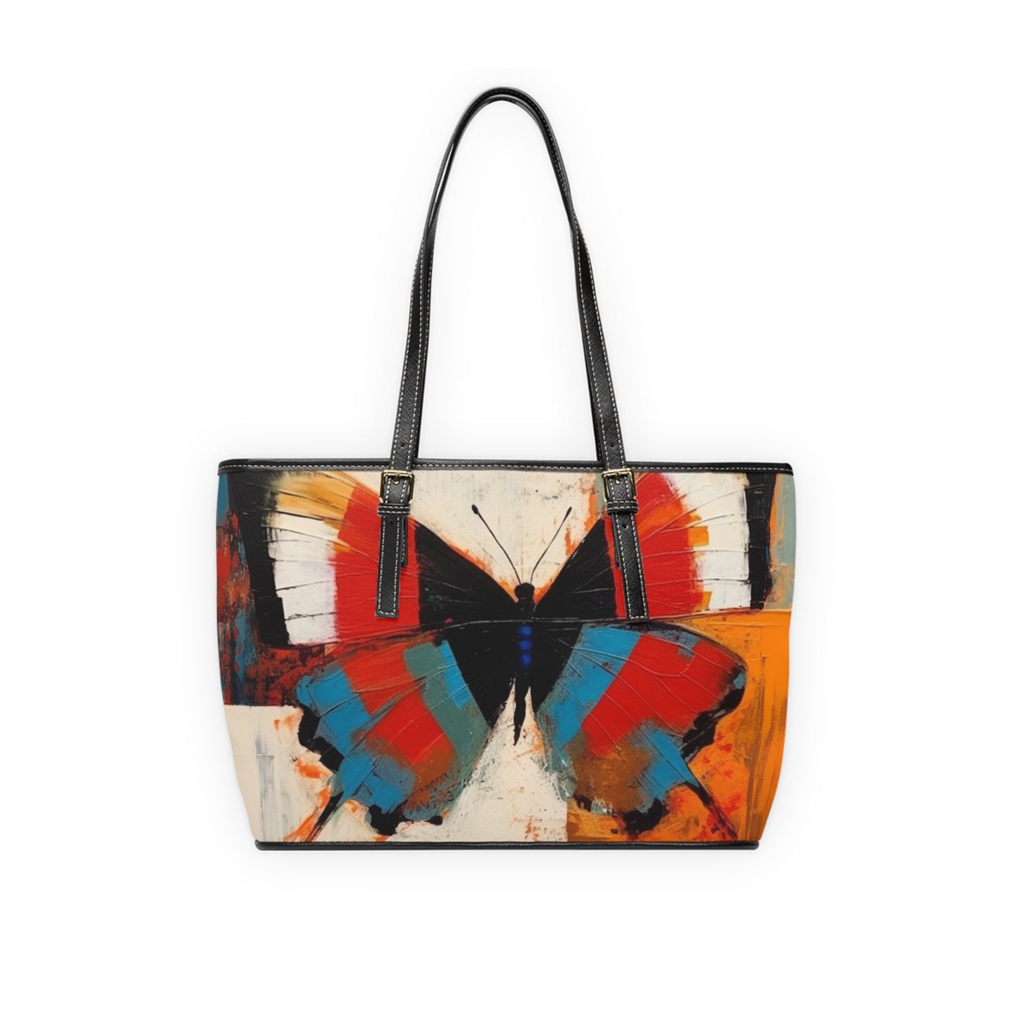 Bauhaus-Inspired Butterfly Symphony: PU Leather Shoulder Bag with Vibrant Colors and Intricate Details